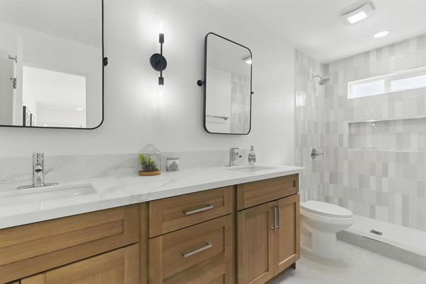 Bathroom, Dual Sink Vanities, Glass Shower, Interior, Recessed Lighting