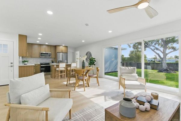 Dining room, Interior, Kitchen, Recessed Lighting, Stainless Steel Appliances, Wood Texture Flooring