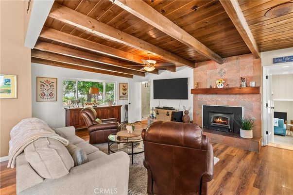 Fireplace, Interior, Living room, Stone Walls, Wooden Beams, Wooden Ceilings, Wood Texture Flooring