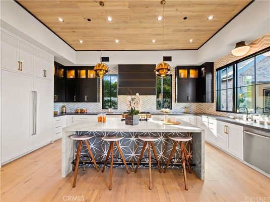 Interior, Kitchen, Pendant Lights, Recessed Lighting, Wooden Ceilings, Wood Texture Flooring