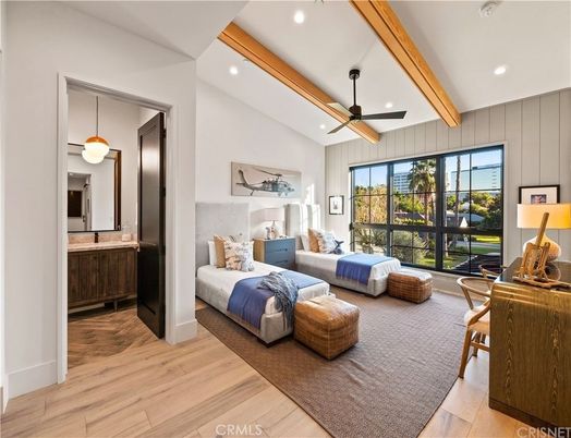 Bedroom, Interior, Pendant Lights, Recessed Lighting, Wood Texture Flooring