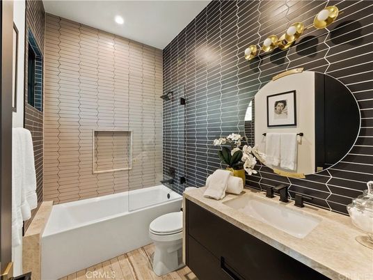 Bathroom, Glass Shower, Interior, Recessed Lighting, Wood Texture Flooring