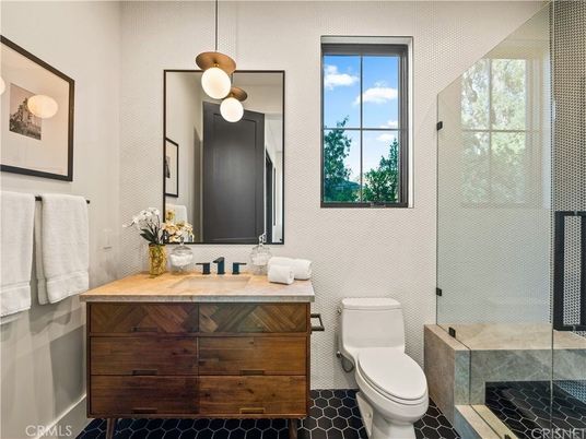 Bathroom, Glass Shower, Interior, Pendant Lights