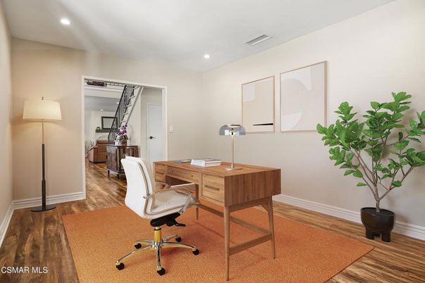 Home Office, Interior, Recessed Lighting, Wood Texture Flooring