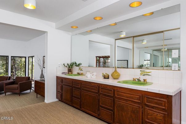 Bathroom, Dual Sink Vanities, Interior, Recessed Lighting, Tile Countertops