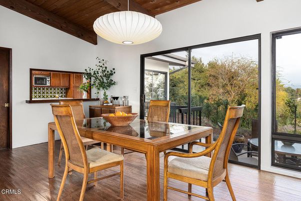 Dining room, Interior, Pendant Lights, Wooden Beams, Wooden Ceilings, Wood Texture Flooring