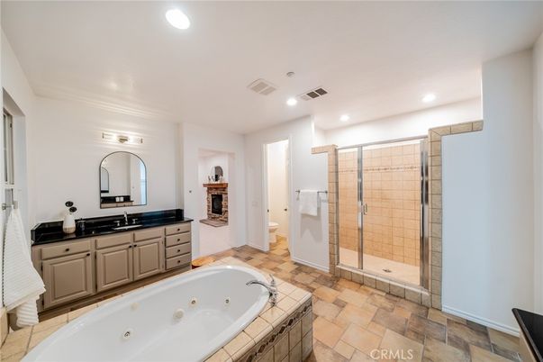 Bathroom, Glass Shower, Interior, Recessed Lighting, Tile Countertops