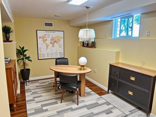 Home Office, Interior, Pendant Lights, Wood Texture Flooring