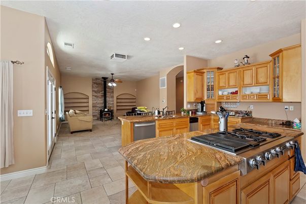 Interior, Kitchen, Living room, Recessed Lighting, Stone Walls