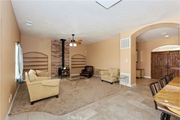Fireplace, Interior, Living room, Recessed Lighting, Stone Walls