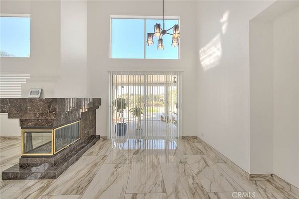 Fireplace, Interior, Marble, Pendant Lights