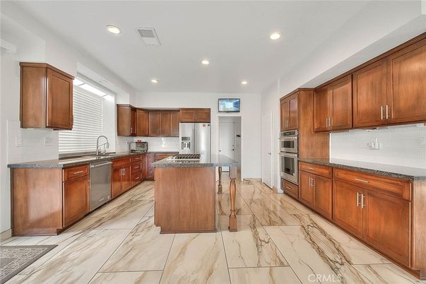Interior, Kitchen, Marble, Recessed Lighting, Stainless Steel Appliances