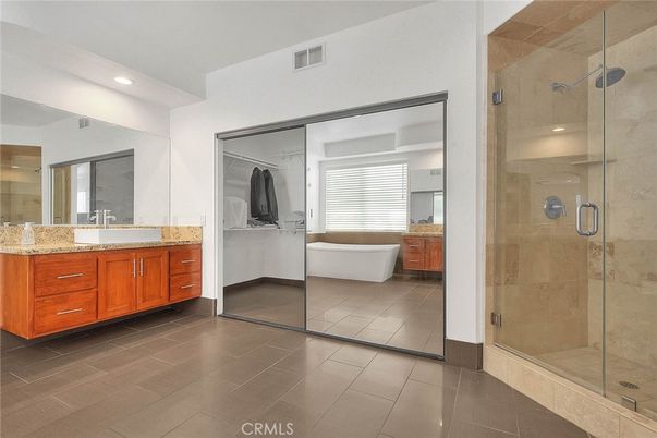 Bathroom, Dual Sink Vanities, Free Standing Baths, Glass Shower, Interior, Recessed Lighting
