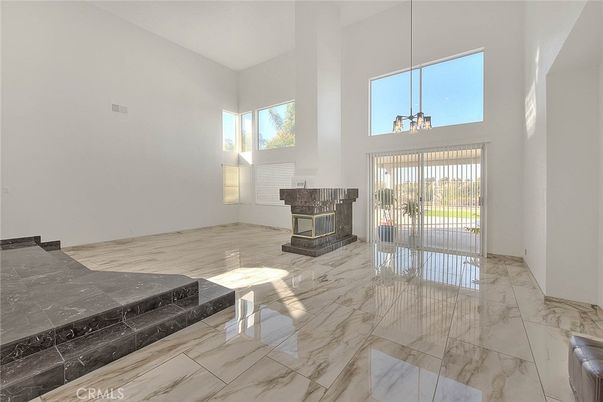 Fireplace, Interior, Marble, Pendant Lights