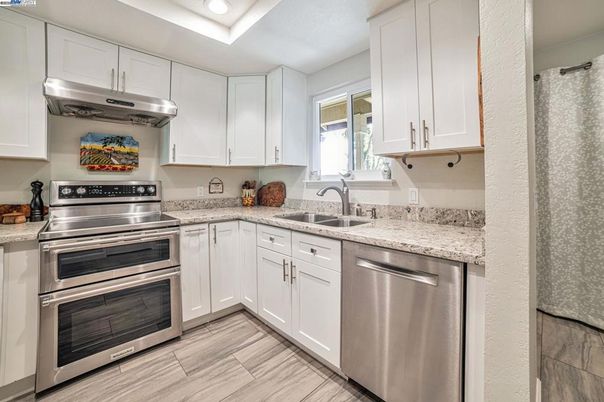 Interior, Kitchen, Stainless Steel Appliances, Wood Texture Flooring