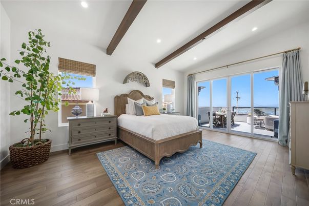 Bedroom, Interior, Recessed Lighting, Water, Wooden Beams, Wood Texture Flooring