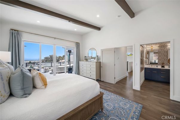 Bedroom, Interior, Recessed Lighting, Wooden Beams, Wood Texture Flooring