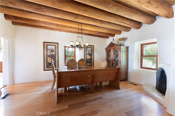 Chandelier, Fireplace, Home Office, Interior, Wooden Beams, Wooden Ceilings, Wood Texture Flooring
