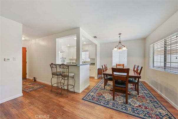 Chandelier, Dining room, Interior, Kitchen, Recessed Lighting, Wood Texture Flooring