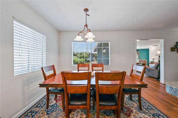 Dining room, Interior, Pendant Lights, Wood Texture Flooring