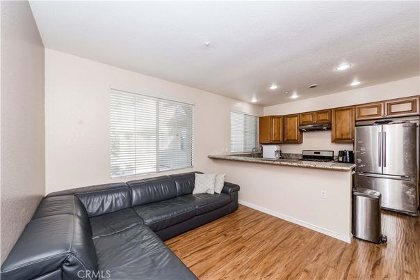 Interior, Kitchen, Living room, Recessed Lighting, Stainless Steel Appliances, Wood Texture Flooring