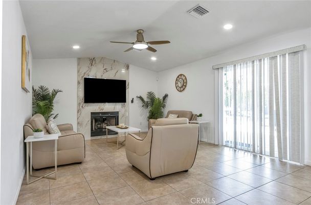 Fireplace, Interior, Living room, Marble Walls, Recessed Lighting