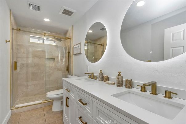Bathroom, Dual Sink Vanities, Glass Shower, Interior, Recessed Lighting