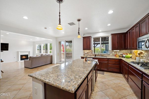 Fireplace, Interior, Kitchen, Living room, Pendant Lights, Recessed Lighting