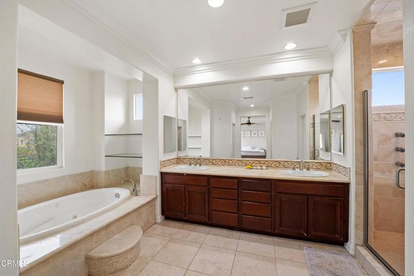 Bathroom, Dual Sink Vanities, Glass Shower, Interior, Recessed Lighting