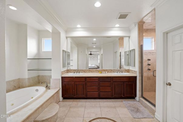 Bathroom, Dual Sink Vanities, Glass Shower, Interior, Recessed Lighting
