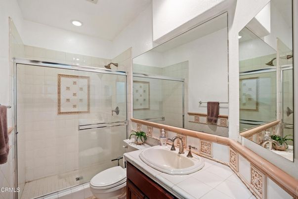 Bathroom, Glass Shower, Interior, Recessed Lighting, Tile Countertops