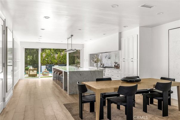 Dining room, Interior, Pendant Lights, Recessed Lighting, Wood Texture Flooring