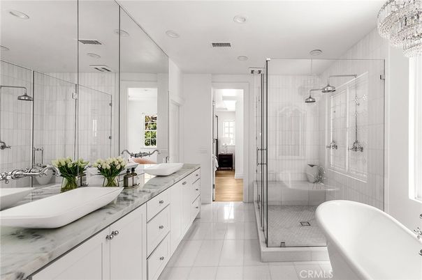 Bathroom, Dual Sink Vanities, Free Standing Baths, Glass Shower, Interior, Recessed Lighting