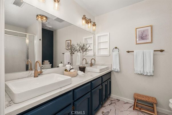 Bathroom, Dual Sink Vanities, Glass Shower, Interior, Marble