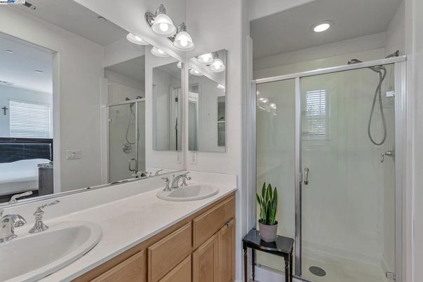 Bathroom, Dual Sink Vanities, Glass Shower, Interior, Recessed Lighting