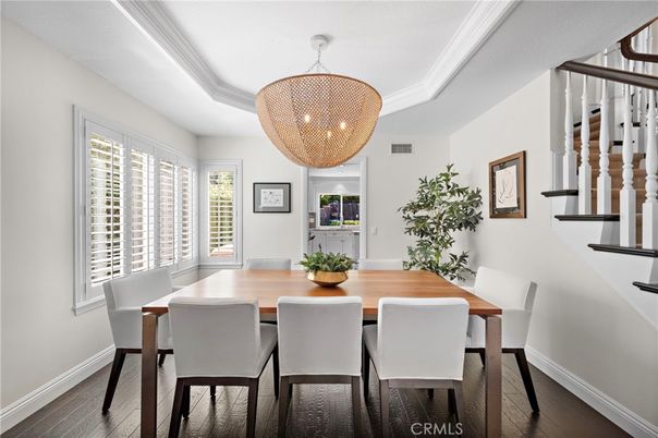 Chandelier, Dining room, Interior, Wood Texture Flooring