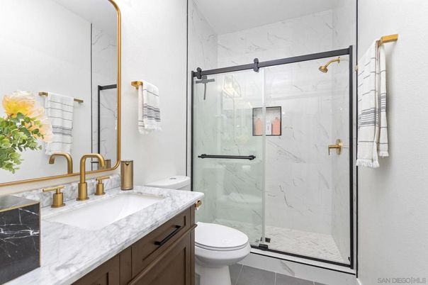 Bathroom, Glass Shower, Interior, Marble Walls