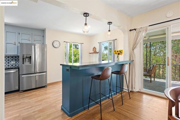 Interior, Kitchen, Pendant Lights, Stainless Steel Appliances, Wood Texture Flooring