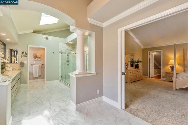 Bathroom, Glass Shower, Interior, Marble, Recessed Lighting