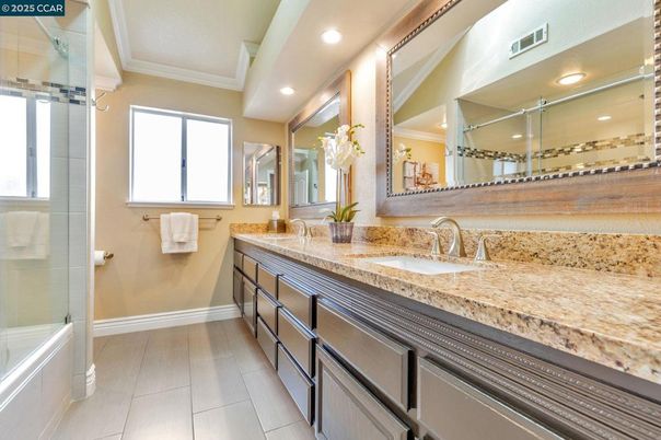 Bathroom, Dual Sink Vanities, Glass Shower, Interior, Recessed Lighting