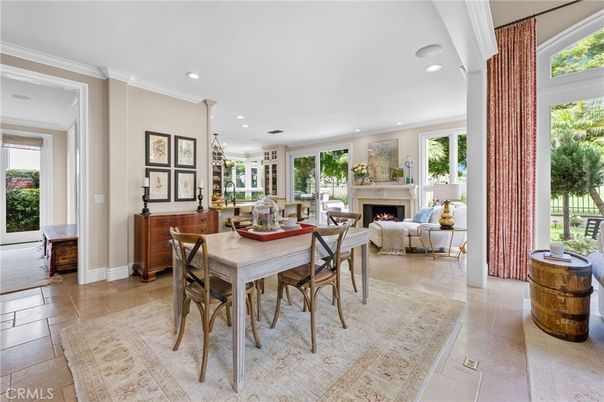 Dining room, Fireplace, Interior, Living room, Recessed Lighting
