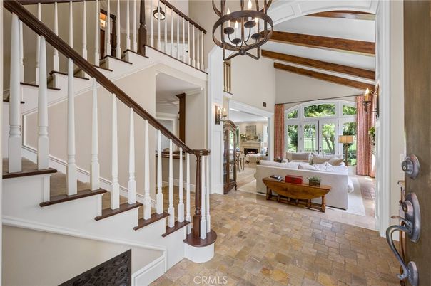 Chandelier, Fireplace, Interior, Living room, Wooden Beams