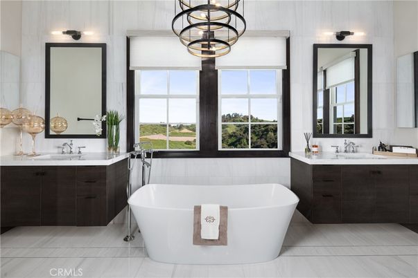 Bathroom, Dual Sink Vanities, Free Standing Baths, Interior, Pendant Lights