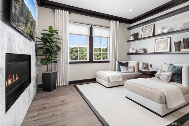 Fireplace, Interior, Recessed Lighting, Wood Texture Flooring
