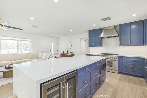 Interior, Kitchen, Living room, Recessed Lighting, Stainless Steel Appliances, Wood Texture Flooring