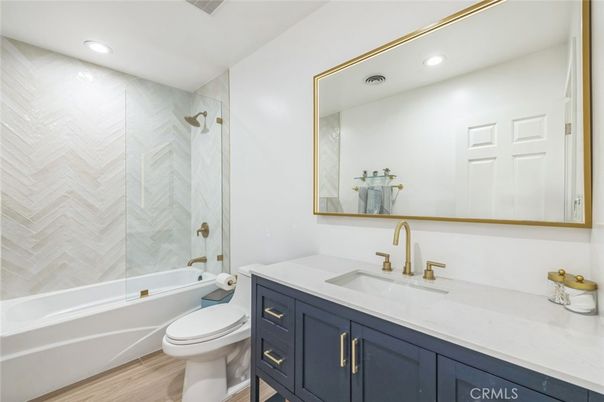 Bathroom, Glass Shower, Interior, Recessed Lighting, Wood Texture Flooring
