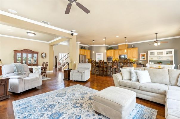 Dining room, Interior, Kitchen, Living room, Pendant Lights, Recessed Lighting, Wood Texture Flooring