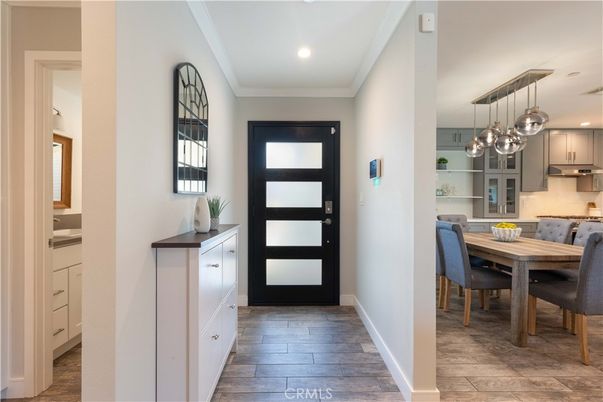 Dining room, Interior, Pendant Lights, Recessed Lighting, Wood Texture Flooring