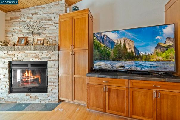 Fireplace, Interior, Stone Walls, Wooden Ceilings, Wood Texture Flooring