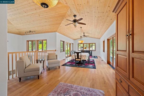 Dining room, Interior, Pendant Lights, Wooden Ceilings, Wood Texture Flooring
